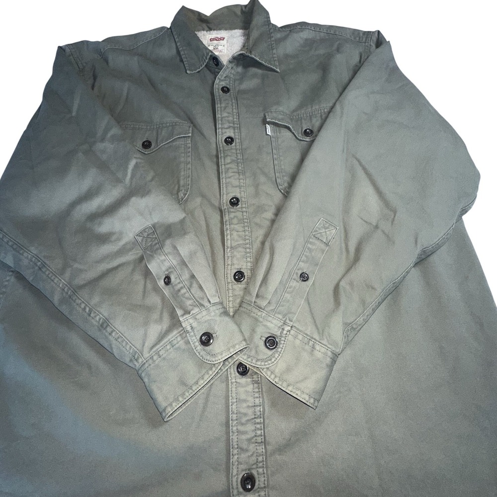 LEVIS Men's XXL Green/Gray Ripstop Sherpa Fleece Lined Shacket Shirt Jacket‎ - Picture 2 of 16